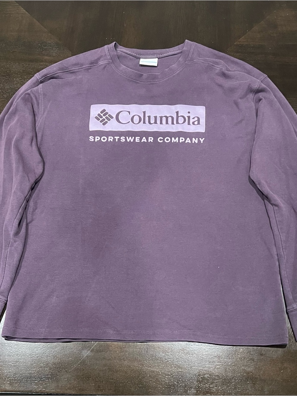 Columbia Men's L Purple Cotton Knit Crew Neck Long Sleeve Logo Graphic T-Shirt